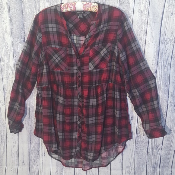 torrid Tops - Torrid Fuschia Plaid Long Sleeve Top, 0/12